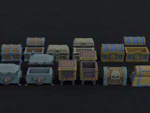 Cartoon fantasy chests 2 Polygonal Style 3D Model