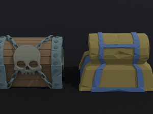 Cartoon fantasy chests 2 Polygonal Style 3D Model