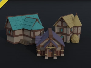 Cartoon fantasy houses Polygonal Style Modello 3D