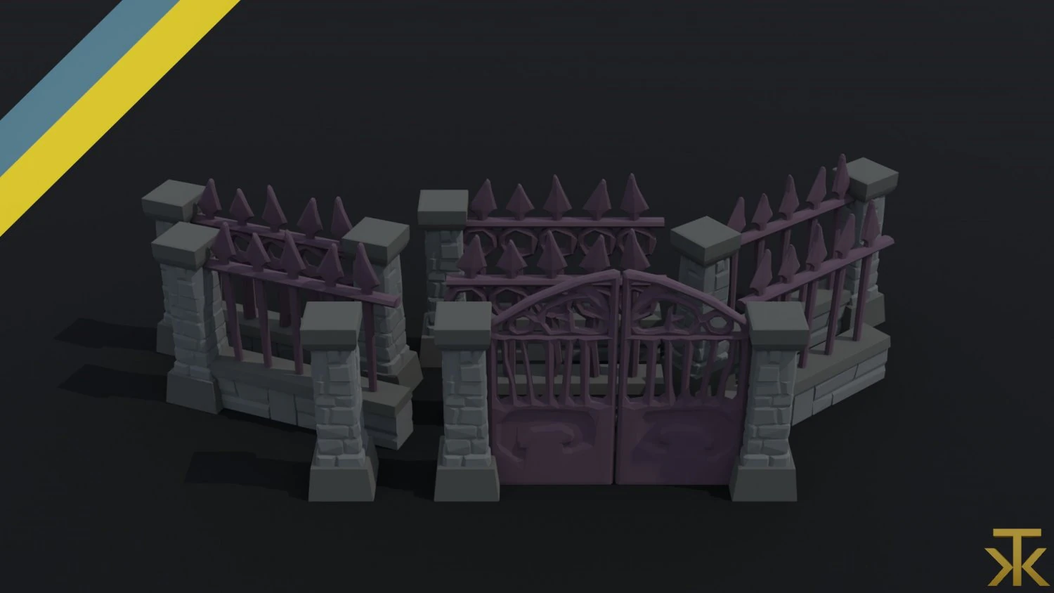 Cartoon fantasy cemetery fence kit Polygonal Style 3D Model .c4d .max .obj .3ds .fbx .stl .blend