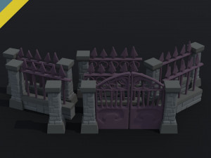 Cartoon fantasy cemetery fence kit Polygonal Style 3D Model