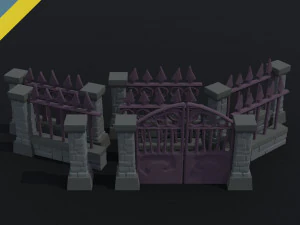 Kit pagar pemakaman fantasi kartun Gaya Poligonal Model 3D