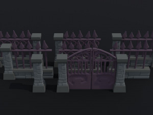 Cartoon fantasy cemetery fence kit Polygonal Style 3D-Modell