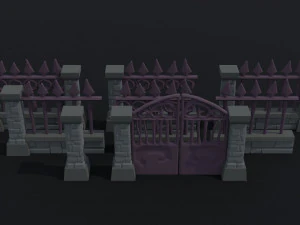 Cartoon fantasy cemetery fence kit Polygonal Style 3D Model