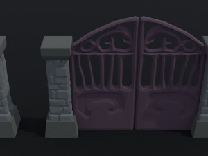 Cartoon fantasy cemetery fence kit Polygonal Style 3D-Modell