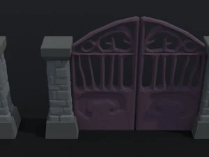 Cartoon fantasy cemetery fence kit Polygonal Style 3D Model