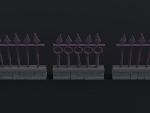 Cartoon fantasy cemetery fence kit Polygonal Style 3D-Modell