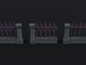 Cartoon fantasy cemetery fence kit Polygonal Style 3D-Modell