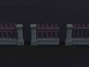 Cartoon fantasy cemetery fence kit Polygonal Style 3D Model
