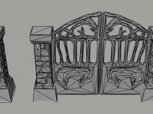 Cartoon fantasy cemetery fence kit Polygonal Style 3D-Modell