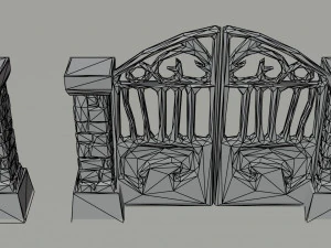 Cartoon fantasy cemetery fence kit Polygonal Style 3D Model