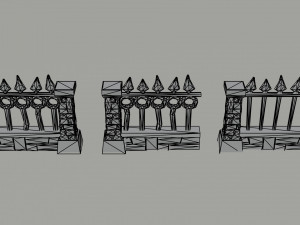 Cartoon fantasy cemetery fence kit Polygonal Style 3D-Modell