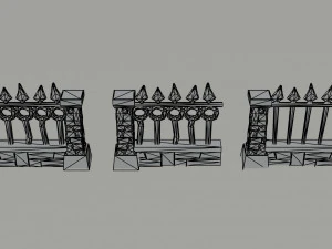 Cartoon fantasy cemetery fence kit Polygonal Style 3D Model