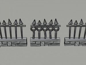 Cartoon fantasy cemetery fence kit Polygonal Style 3D-Modell