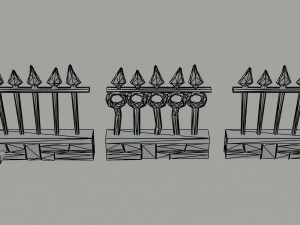 Cartoon fantasy cemetery fence kit Polygonal Style 3D Model