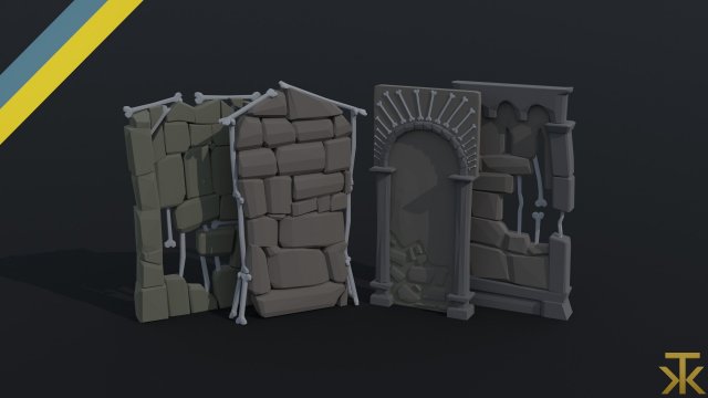 Cartoon fantasy dungeon decorative wall Polygonal Style 3D मॉडल .c4d .max .obj .3ds .fbx .stl .blend 