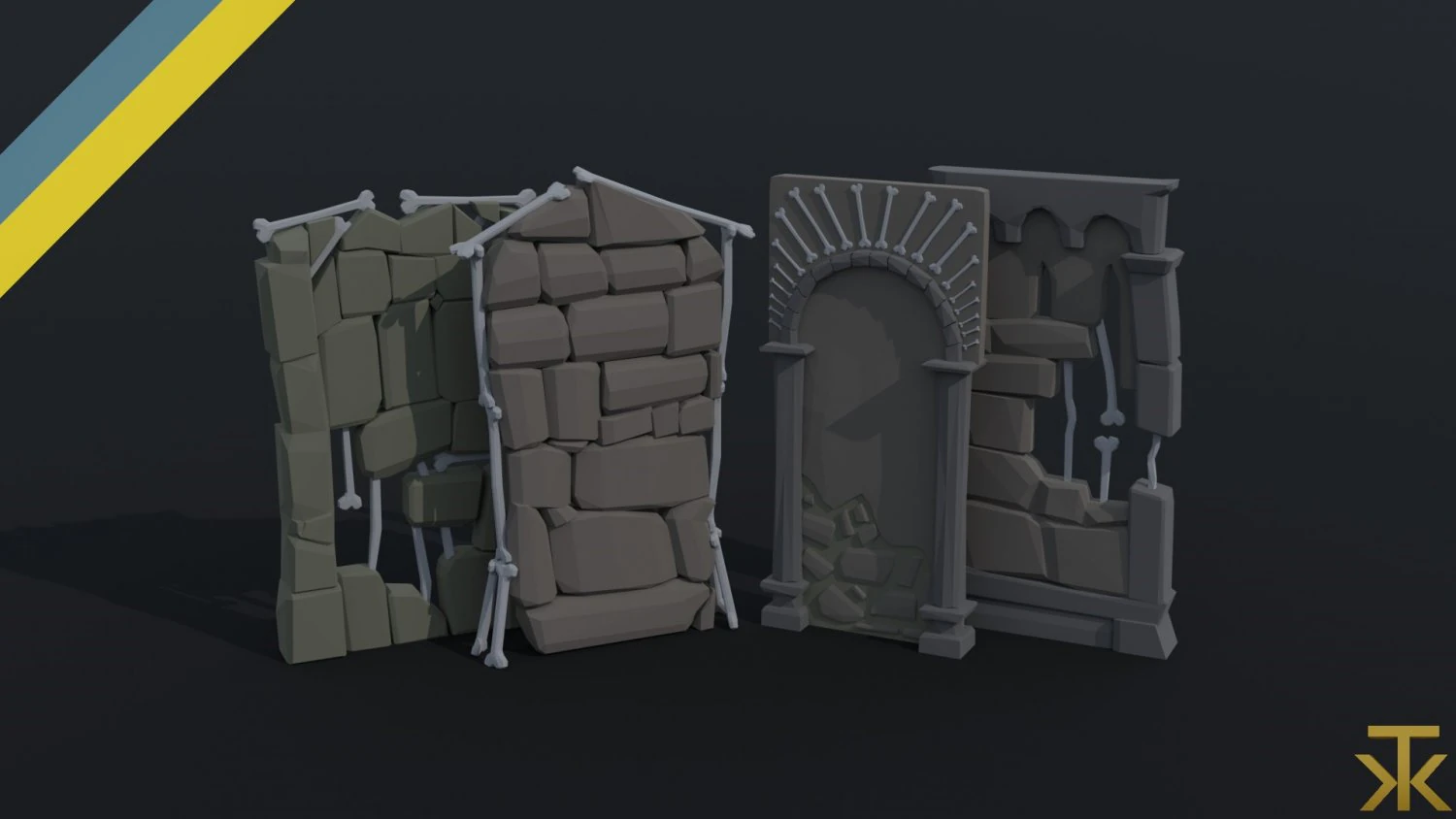 Cartoon fantasy dungeon decorative wall Polygonal Style 3D Model .c4d .max .obj .3ds .fbx .stl .blend 