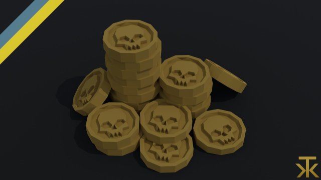 Cartoon skull coin Polygonal Style 3D Model .c4d .max .obj .3ds .fbx .stl .blend 