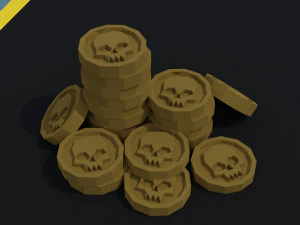 만화 해골 동전 다각형 스타일 3D 모델