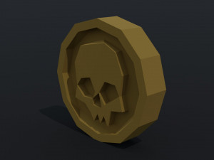 Cartoon skull coin Polygonal Style 3D Model