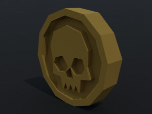 Cartoon skull coin Polygonal Style 3D Model