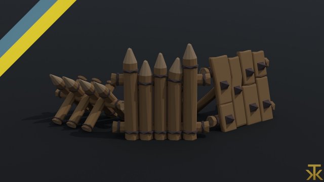 Cartoon wood defense barricades Polygonal Style 3D 模型 .c4d .max .obj .3ds .fbx .stl .blend 