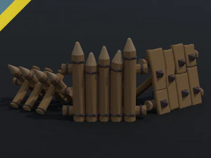 Barricate di difesa in legno dei cartoni animati in stile poligonale Modello 3D