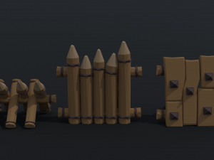 Cartoon wood defense barricades Polygonal Style 3D 模型