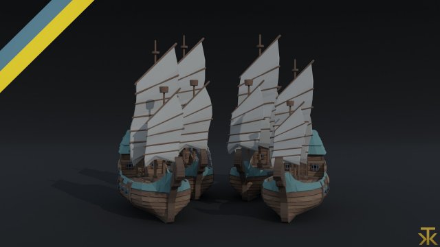 Cartoon fantasy asion ships Polygonal Style Modelo 3D .c4d .max .obj .3ds .fbx .stl .blend 