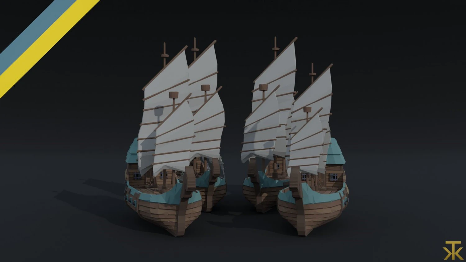 Cartoon fantasy asion ships Polygonal Style 3D Model .c4d .max .obj .3ds .fbx .stl .blend