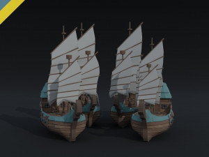 Cartoon fantasy asion ships Polygonal Style Modelo 3D