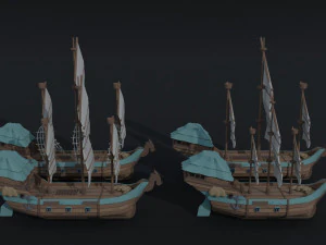 Cartoon fantasy asion ships Polygonal Style 3D Model