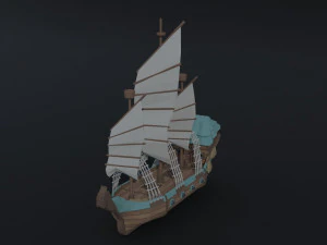Cartoon fantasy asion ships Polygonal Style 3D Model