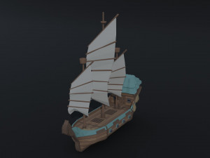 Cartoon fantasy asion ships Polygonal Style Modelo 3D
