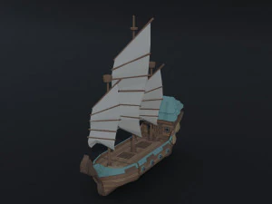 Cartoon fantasy asion ships Polygonal Style 3D Model