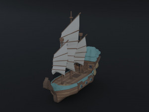 Cartoon fantasy asion ships Polygonal Style Modelo 3D