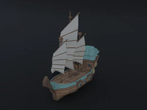 Cartoon fantasy asion ships Polygonal Style 3D Model