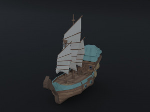 Cartoon fantasy asion ships Polygonal Style Modelo 3D