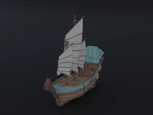 Cartoon fantasy asion ships Polygonal Style 3D Model