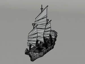 Cartoon fantasy asion ships Polygonal Style 3D Model
