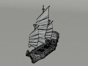 Cartoon fantasy asion ships Polygonal Style 3D Model