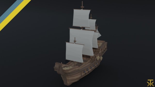 Cartoon medieval ship Polygonal Style Modelo 3D .c4d .max .obj .3ds .fbx .stl .blend 