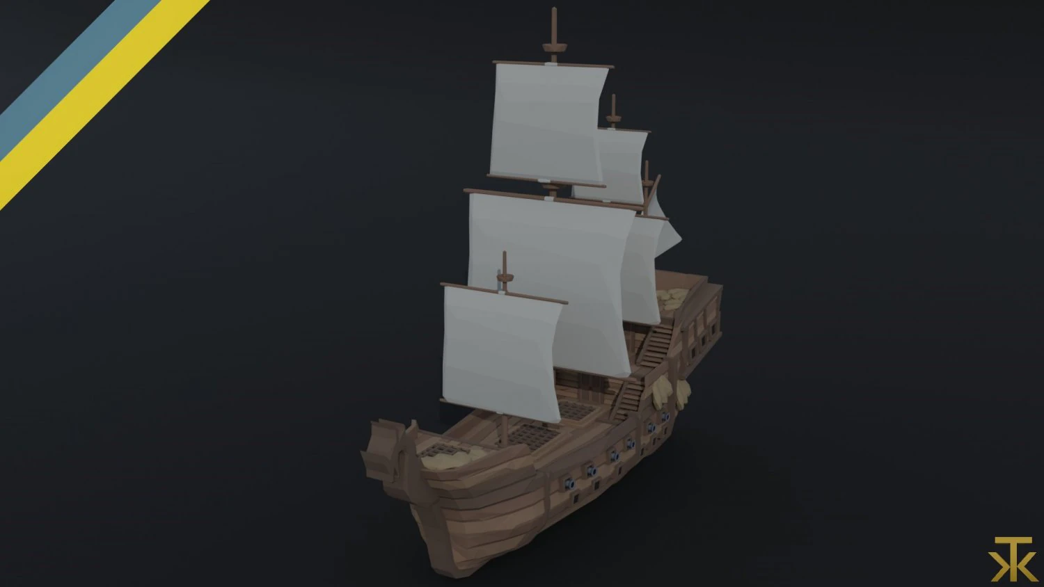 Cartoon medieval ship Polygonal Style 3D Model .c4d .max .obj .3ds .fbx .stl .blend