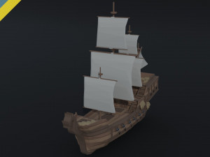Cartoon medieval ship Polygonal Style Modelo 3D