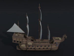 Cartoon medieval ship Polygonal Style 3D Model