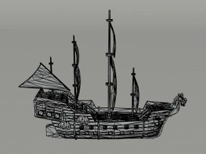 Cartoon medieval ship Polygonal Style 3D Model
