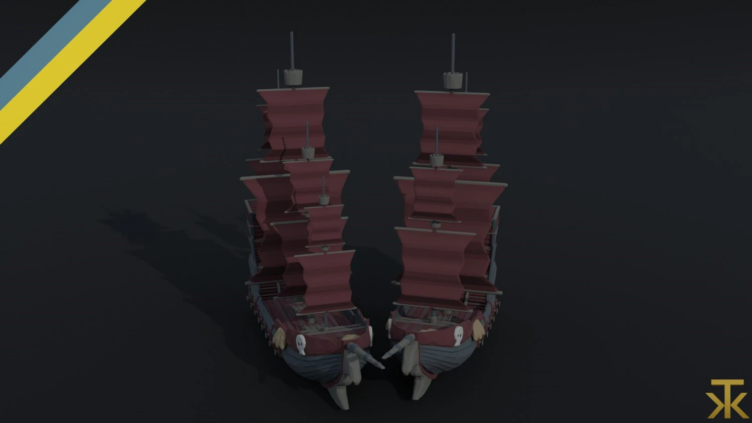 Cartoon pirate ship Polygonal Style 3D Model .c4d .max .obj .3ds .fbx .stl .blend
