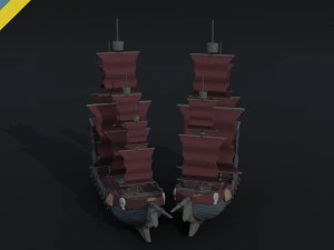 Kresk&oacute;wka statek piracki w stylu wielokątnym Model 3D