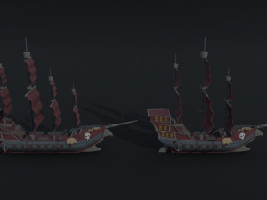 Cartoon pirate ship Polygonal Style 3D Модель