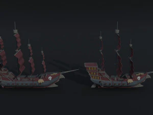 Cartoon pirate ship Polygonal Style 3D Model